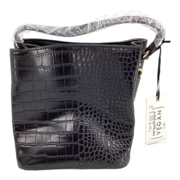 AOTA Elena Black Croc Top Handle Bucket Bag & Crossbody Strap NWT $188 MSRP - Picture 6 of 9